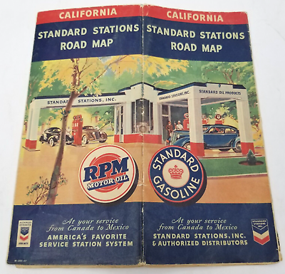 #ad Vintage California Standard Stations Road Map Gasoline Serving Canada To Mexico $23.10