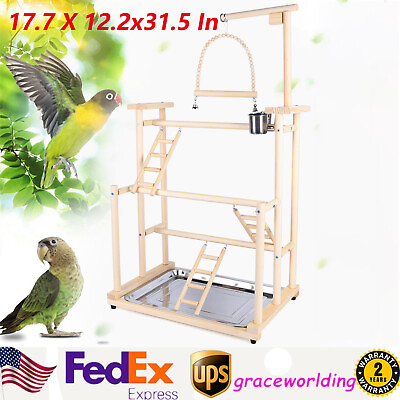 #ad 3 Layers Large Wood Bird Playground Parrot Playstand Bird Stand Perch Gym Frame $36.10