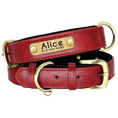 #ad PERSONALIZED Pet Collar Leather Soft Padded Custom Dog Cat Engraved Name Collars $10.90