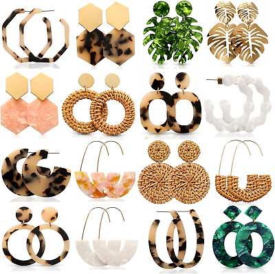 #ad 16 Pairs Trendy Acrylic Earrings Rattan Earrings for Women Girls Summer Beach St $47.99