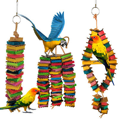 #ad Parrot Birds Toy Wood Chew Toy Chewing Cardboard Destroy Bird Toys Cage Decor $14.39