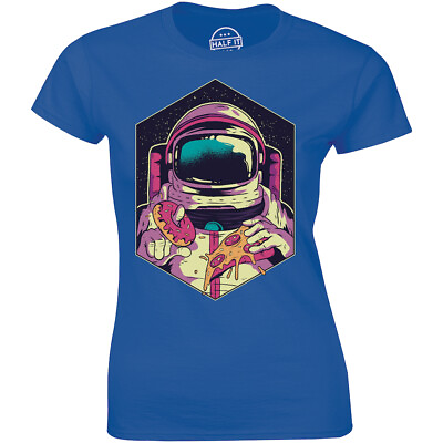 #ad Space Man Astronauts Hungry Eats Donuts And Pizza Women#x27;s T shirt Gift Tee $14.99