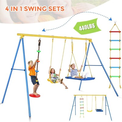 #ad 440lb Metal Swing Set Heavy Duty A Frame Stand Backyard with 2 Adjustable Swings $159.99