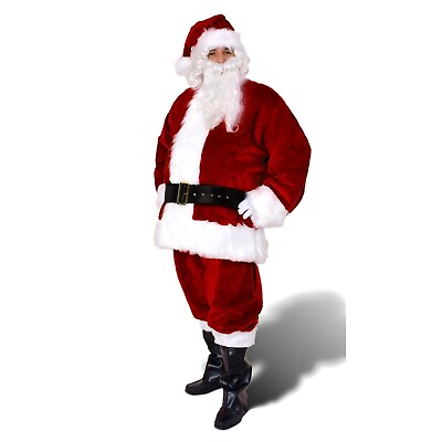 #ad Santa Clause Premium Costume Set 8 Pc Burgundy Plush W White Faux Fur Trim XXXL $349.98