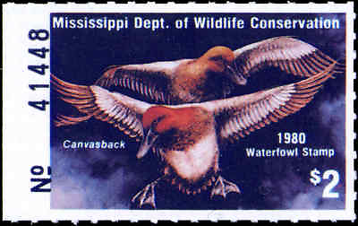 #ad MISSISSIPPI #4 1979 STATE DUCK CANBASBACK by Carole Pigott Hardy $5.50