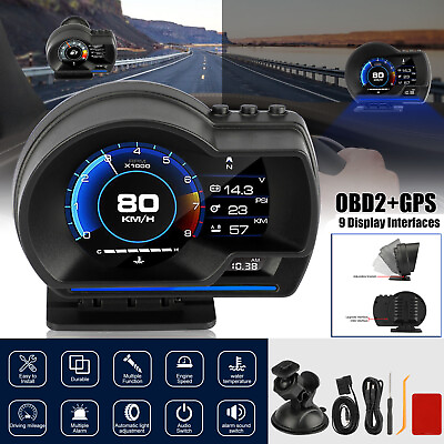 #ad HUD OBD2GPS Gauge Head Up Car Digital Display Speedometer RPM Alarm Temperature $42.48