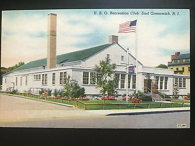 #ad Vintage Postcard 1930 1945 U.S.O. Recreation Club East Greenwich Rhode Island $12.00
