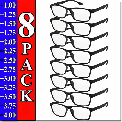 #ad Mens Womens Reading Glasses 8 PACK Square Frame Readers Unisex Style Specs NEW $10.80
