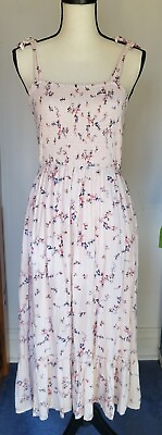#ad Japna Womens Strappy Floral Light Pink Maxi Dress L Ruffle Smocked Sundress Cute $36.99