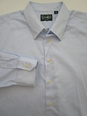 #ad Mens XXL Gitman Bros 100% Cotton white blue windowpane button shirt USA Vintage $30.00