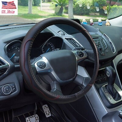 #ad 15quot; Black Red Car Steering Wheel Cover PU Leather Good Grip For Accessories $8.99