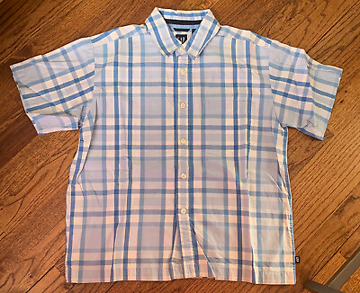 #ad Gap Kids Shirt Button Down S S Blue And White Plaid 100% Cotton Boys Medium 7 8 $7.99