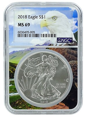 #ad 2018 1oz Silver American Eagle NGC MS69 Eagle Core POP 50 $52.00