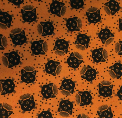 #ad Halloween FABRIC Black CATS Faces Orange Background with Stars 1 yard Cotton $10.00