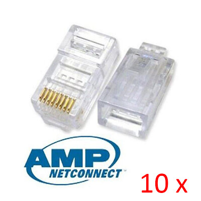 #ad Lot 10pcs AMP Tyco Cat5e RJ45 8P8C Ethernet Network Modular Connector Plug $7.99