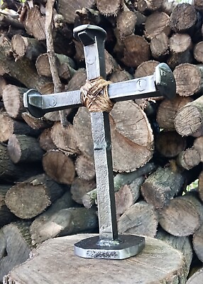 #ad Vintage Steel Metal Railroad Spike Cross Stand Home Decor Christian Cross Decor $39.99