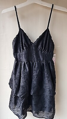 #ad NWT Wild Fable Women#x27;s Mini Black Sleeveless Tiered Fit amp; Flare Straps Dress $8.54