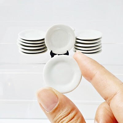 #ad 10PC 1:12 Scale Dollhouse Miniatures Ceramic Dish Plates Kitchen Accessories $7.99