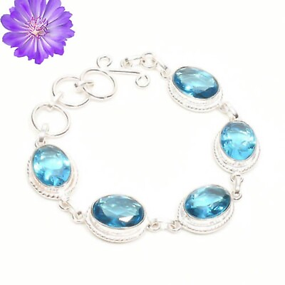 #ad Handmade Blue Topaz Gemstone Jewelry Sterling Silver Chain Bracelet For Girls $14.24