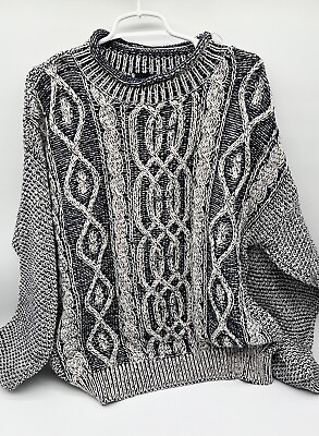 #ad VTG Structure Mens Mock Neck Cable Knit Cotton Sweater Size L Blue Grandpa $17.50