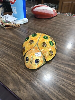 #ad Handcrafted Beetle Bug Stone Fiberglass And Hand Painted Marbles Sealed In It $49.00