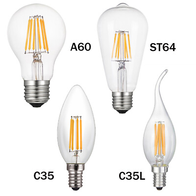 #ad Edison ​LED Bulb Filament Lamp E27 E14 220V 240V Lights ST64 C35 C35L A60 White $4.51