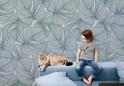 #ad 3D Palm Leaves Seamless Wallpaper Wall Mural Removable Self adhesive 114 AU $349.99