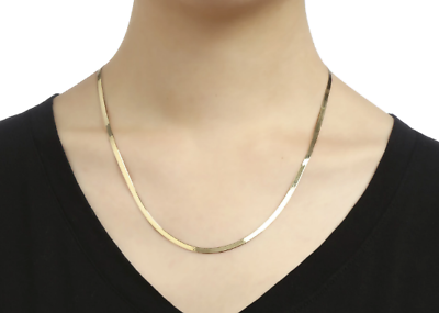 #ad 14k Gold Plated Solid .925 Sterling Silver Herringbone Chain Necklace UNISEX $10.99