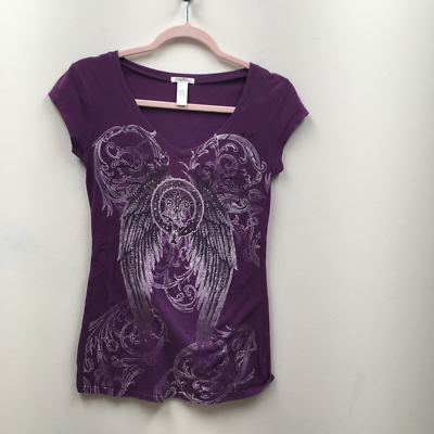 #ad Love Love To Womens T Shirt Purple Gray Paisley Short Sleeve V Neck Stretch M $12.65