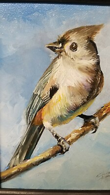 #ad Tufted titmouse. Original oil painting Backyard bird. Fine art. 5×7. Framed $100.00