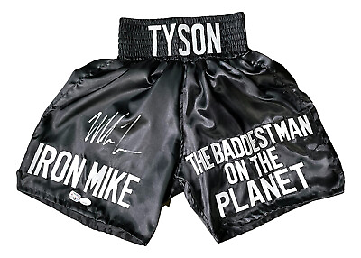 #ad Mike Tyson Signed Custom Black Baddest Man Boxing Trunks JSA ITP $239.99