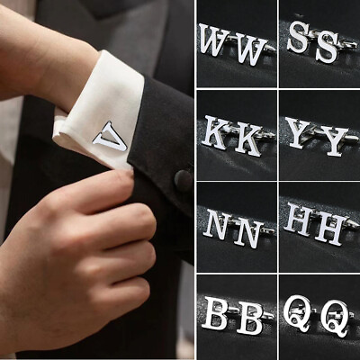 #ad 26 Letters A Z Sliver Color Cufflinks Mens French Shirt Cuff Link Clothes Button GBP 2.82