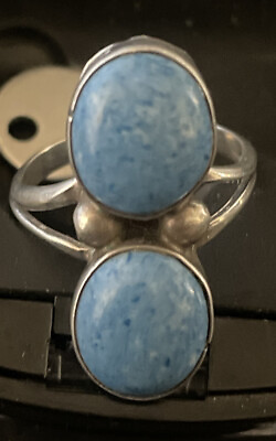 #ad Beautiful Sterling Silver Handmade Vntg. Native 2 Turquoise Ring 8.25 Unmarked $78.99