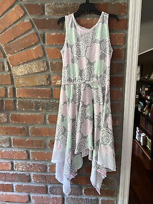 #ad Faded Glory Girls kids Floral White pale sretch Dress Big Flowers size M 7 8 $4.99