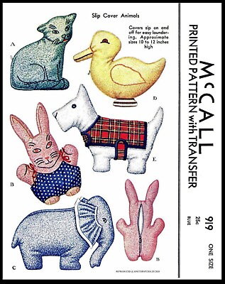#ad McCall # 919 Pattern Stuffed Animal Toy Elephant Bunny Chick Cat Dog Pillow $5.49