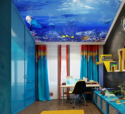 #ad 3D Deep Sea Dolphin NA3186 Ceiling WallPaper Murals Wall Print Decal AJ US Fay $316.99