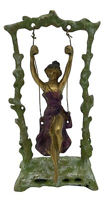 #ad Art Nouveau Moreau Reproduction Girl On A Swing Bronze Sculpture $99.99