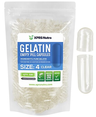 #ad Size 4 Clear Empty Gelatin Pill Capsules Kosher Gel Caps Gluten Free USA Made $6.99