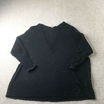 #ad Emma amp; Sam Womens Shirt Black Small 3 4 Sleeve V Neck Fishnet Casual #0984 $14.99