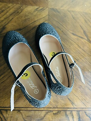 #ad NWOT girls U S Size 3 Fabulous’s Black Sparkle Pumps Princess Low Heel Shoes $36.00