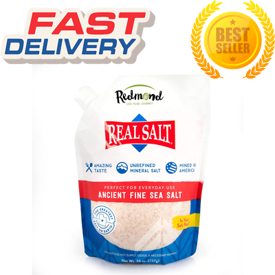 #ad REDMOND Real Sea Salt Natural Unrefined Gluten Free Fine 26 Ounce Pouch 1 Pack $15.80