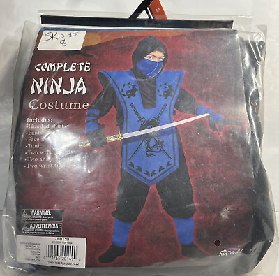 #ad Blue Ninja Halloween Costume 7 Piece Set Size 8 10 Unisex Girl Boy NWT $20.35