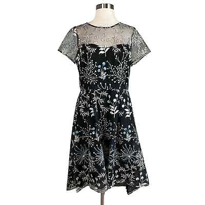 #ad Adrianna Papell Women#x27;s Cocktail Dress Size 8 Blue Floral Tulle Fit and Flare $69.99
