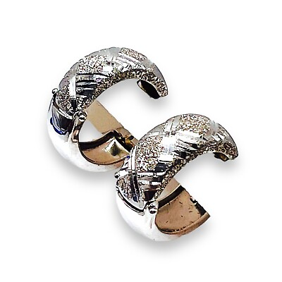 #ad Gold Huggie Hoop 17mm 14k White Gold Hoop Earrings Diamond Cut $392.69