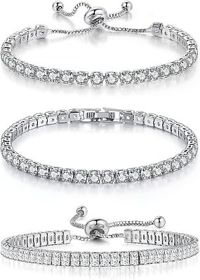 #ad 3 Pcs Tennis Bracelets for Women 14K Gold Plated CZ Diamond Classic Perfect $38.21