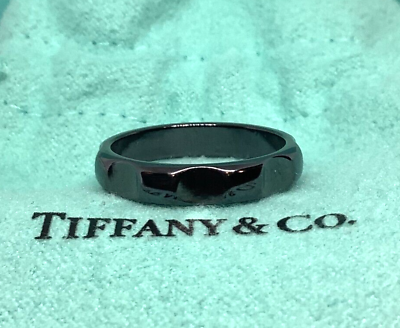 #ad Tiffany amp; Co Sz 8 Men#x27;s Black Titanium Groove Band Ring Paloma Picasso w Box $349.99