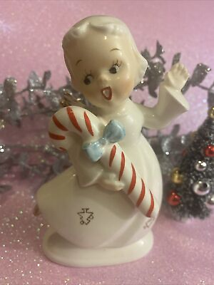 #ad #ad Vintage Shafford Christmas Girl Large Candy Cane Tree Motif Dress Japan Figurine $175.00