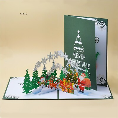#ad B04 3D Pop Up Christmas Greeting Card Christmas Tree Santa and Snowman $6.00