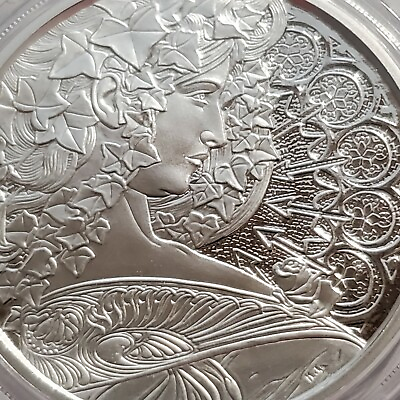 #ad Alphonse Mucha 1 0z .999 silver Proof coin IVY #5 in Art series limited COA $57.99