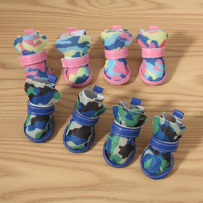 #ad New 4pcs Pet Dog Boots Puppy Cute Camo Anti slip Shoes Sneakers For Small Dogs $8.99